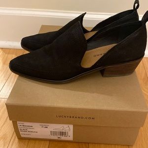 Lucky Brand Black Mainz Nubuck Low Stacked Heel Shoe 7.5 M